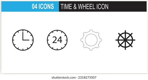 Time clocks thin line icons vector.