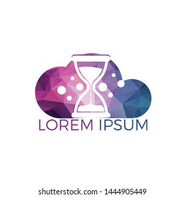 Time cloud logo design. Hourglass and cloud logo design. Sandglass concept simple icon vector design. Logotype hourglass for clock production, saving time sale, shop, store.	