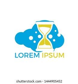 Time cloud logo design. Hourglass and cloud logo design. Sandglass concept simple icon vector design. Logotype hourglass for clock production, saving time sale, shop, store.	