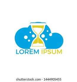 Time cloud logo design. Hourglass and cloud logo design. Sandglass concept simple icon vector design. Logotype hourglass for clock production, saving time sale, shop, store.	
