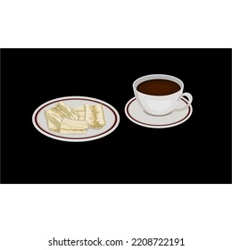 Time for coffee with boiled cassava on a white plate. Vector illustration design
