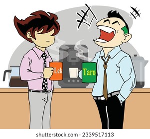 It's time for coffee break. So I came to drink coffee and meet my close friend. So I talked with my friends in a good mood. As for friends, will they be in a good mood with me or not? I didn't care. 