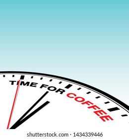 time for coffee with clock illustration on blue background