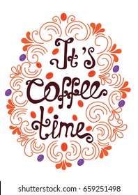 time for coffee hand graphics , illustration, freehand drawing, colour , coffee beans, swirls