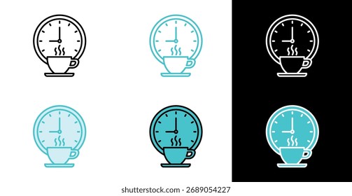 Tiempo para el icono del café para la relajación y los descansos del trabajo en línea y estilo del relleno