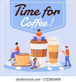 Time To Coffee Social Media Post Mockup. Motivational Phrase. Web Banner Design Template. Coffeehouse Booster, Content Layout With Inscription. Poster, Print Ads And Flat Illustration