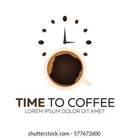 Time to coffee. Coffee watch. Vector flat illustration