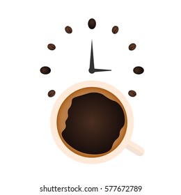 Time to coffee watch. Vector flat illustration