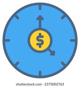 time, coin, dollar, clock icon or logo illustration filled outline color style. Icons ecommerce color.