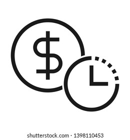 Time with coin. Simple line icon. Isolate on white background.