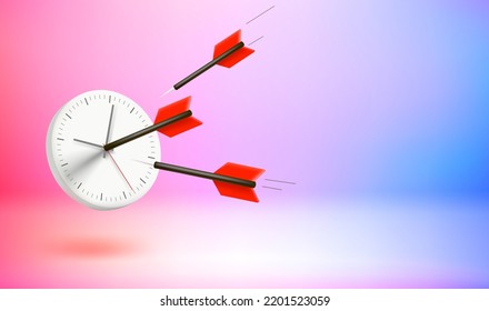 In time concept with arrow and clock. 3D vector banner with copy space
