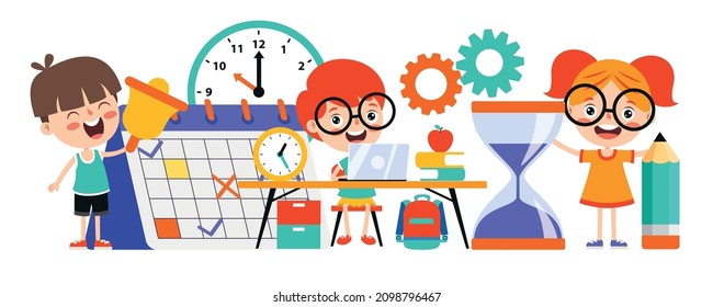 Time Concept Drawing With Flat Objects