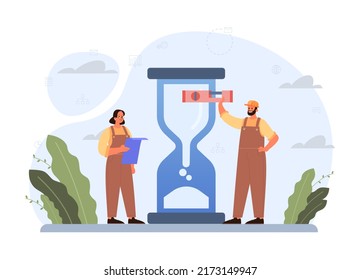 Time concept. Time flow, hour glass, watch or timer measuring and counting time. Countdown concept.. Efficiency and productivity idea. Flat vector illustration