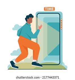 Time concept. Time flow, hour glass, watch or timer measuring and counting time. Countdown concept.. Efficiency and productivity idea. Flat vector illustration