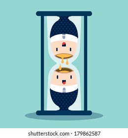 Time concept with a hourglass vector cartoon illustration