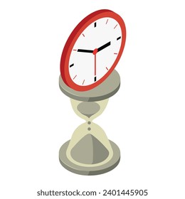 Time concept icon isometric vector. Modern round wall clock and hourglass icon. Clock and watch evolution