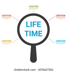Time Concept: Magnifying Optical Glass With Words Life Time. Vector illustration