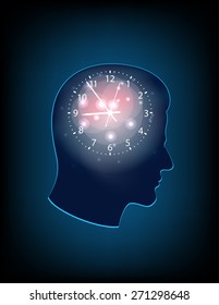 time concept on brain silhouette