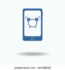 Time concept smartphone with Alarm Clock icon on display. Ringing clock. Time is up. deadline concept. blue icon. Single flat icon isolated. vector illustration. One of set web icons. eps 10.