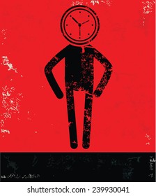 Time concept,human resource design on red background,grunge vector