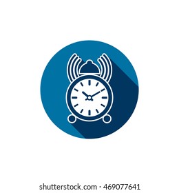 Time conceptual stylish icon, simple desk clock placed in a circle. Can be used in advertising and as web element.