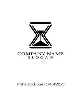 Time conceptual stylized icon. Old-fashioned hourglass black, stylish clock pictogram.