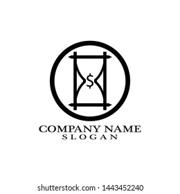 Time conceptual stylized icon. Old-fashioned hourglass black, stylish clock pictogram.