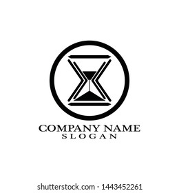 Time conceptual stylized icon. Old-fashioned hourglass black, stylish clock pictogram.