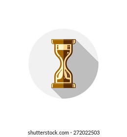 Time conceptual stylized icon. Old-fashioned hourglass isolated on white, vector clock pictogram.
