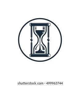 Time conceptual stylized icon. Old-fashioned hourglass isolated on white, stylish clock pictogram.