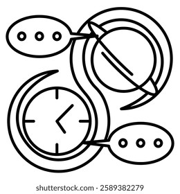 Time Continuum icon represented by clock, planet Line style.