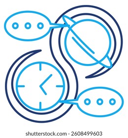 Time Continuum icon represented by clock, planet Dual Line style.