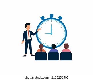 Time control and deadline.People on the background of big hours are engaged in plagiarism flat design illustration