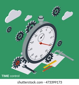 Time control flat isometric vector concept illustration