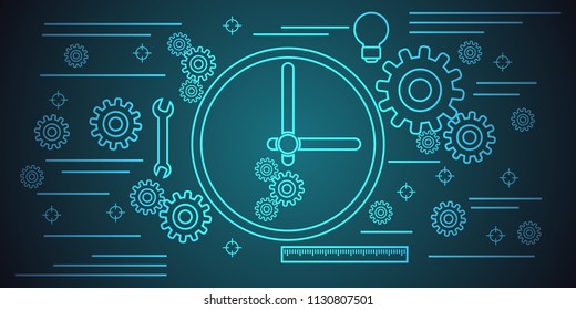 Time control thin line art style vector web banner template