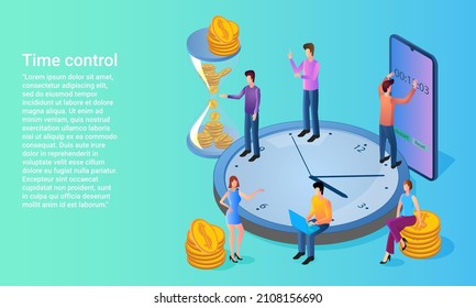 Time control.Time management and deadline .People are engaged in business planning.A business-style poster.Flat vector illustration.
