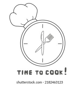 Time to cook icon set. Clock with chef hat isolated on white background