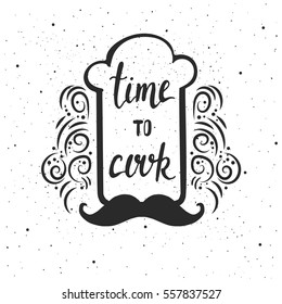 Time to cook lettering. Hand drawn vector illustration, greeting card, logo.