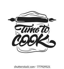 Time to cook lettering illustration with rolling pin. Vector illustration logo