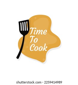 Time to cook text with spatula illustration emblem, banner, Button, or icon