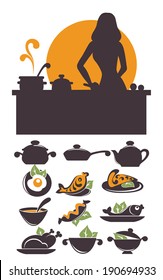 time for cooking, common food and everyday meal, vector collection of symbols and emblems