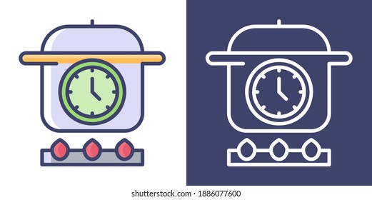 Línea y esquema rellenados de cocina de tiempo para el diseño de tu sitio web, icono, logotipo, aplicación. EPS10 de Vector Premium