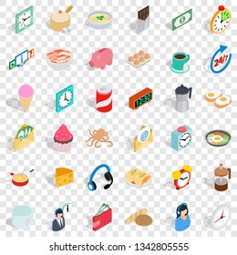 Time cooking icons set. Isometric style of 36 time cooking vector icons for web for any design