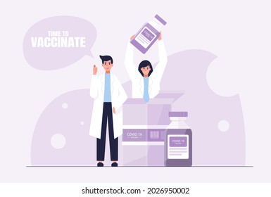 Time to Coronavirus vaccination concept. The doctor recommends that all people of all ages go get vaccinated against the coronavirus, COVID-19, convenient because everyone is at risk of getting virus