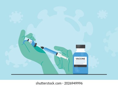 Time To Coronavirus Vaccination Vector Illustration Concept. A Vaccine Against The Coronavirus, COVID-19, Has Been Distributed To Inject People At Risk.