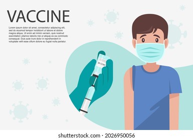 Time to Coronavirus vaccination vector illustration concept. Doctors recommend coronavirus prevention by wearing masks and vaccinating against COVID-19. people go for vaccination against virus 