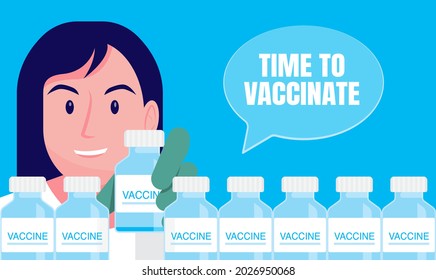 Time to Coronavirus vaccination vector illustration concept. Doctors advise what to do when infected with coronavirus, COVID-19. Medications and vaccines should be followed by doctor's instructions.