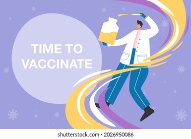 Time to Coronavirus vaccination vector illustration concept. The Coronavirus (COVID-19) vaccine is effective enough to prevent the spread of the virus. 