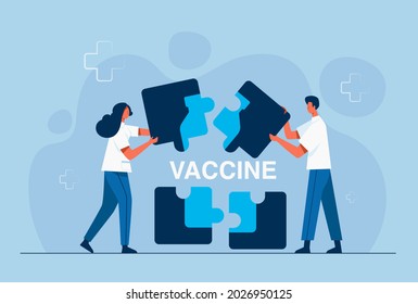 Time To Coronavirus Vaccination Vector Illustration Concept. The Management Of Coronavirus, COVID-19 Cases And Administering Vaccines Requires A Management System Like The Right Jigsaw Puzzle.