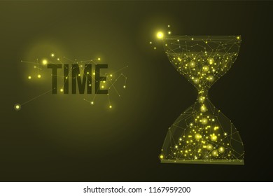 Time, countdown, deadline concept illustration or background. Abstract magic image of an hourglass in the form of a starry sky or space. Low poly futuristic polygonal design